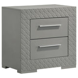 Ives 2-Drawer Nightstand Grey High Gloss front view