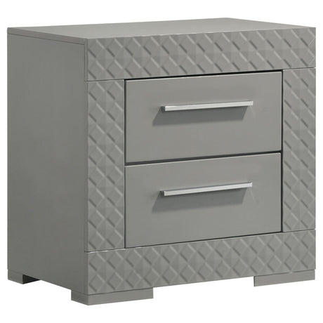 Ives 2-Drawer Nightstand Grey High Gloss front view