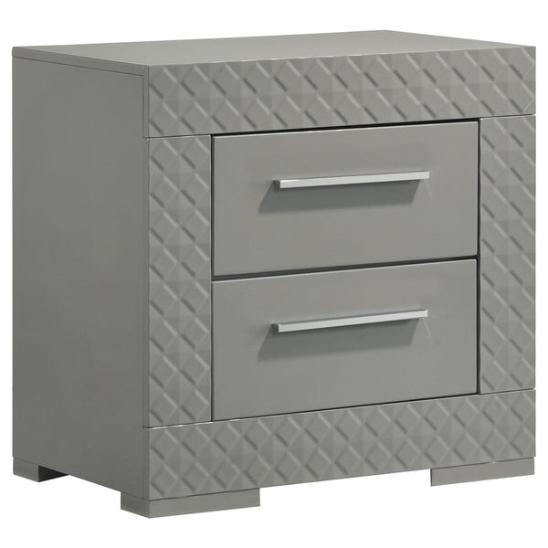 Ives 2-Drawer Nightstand Grey High Gloss front view