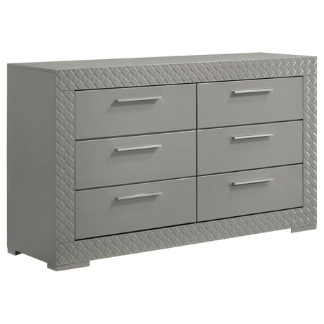 Ives 6-Drawer Grey High Gloss Dresser Cabinet front view