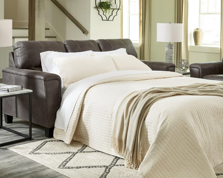 Navi Smoke Faux Leather Queen Sofa Sleeper front angle view