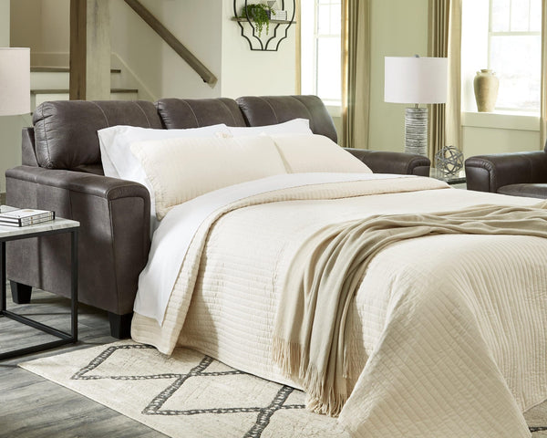 Navi Smoke Faux Leather Queen Sofa Sleeper front angle view