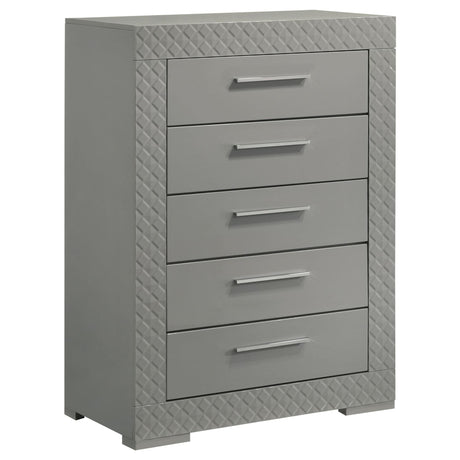 Ives 5-Drawer Grey High Gloss Bedroom Chest front view