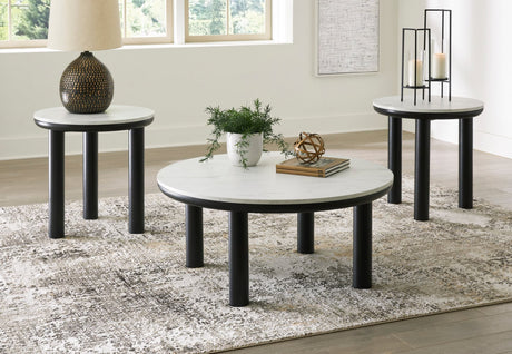 Kom black and white occasional coffee table set, front view