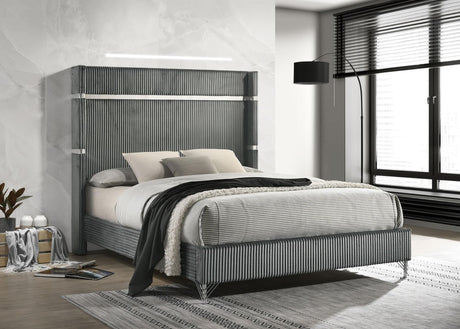 Lucia 61-inch grey upholstered eastern king panel bed front view