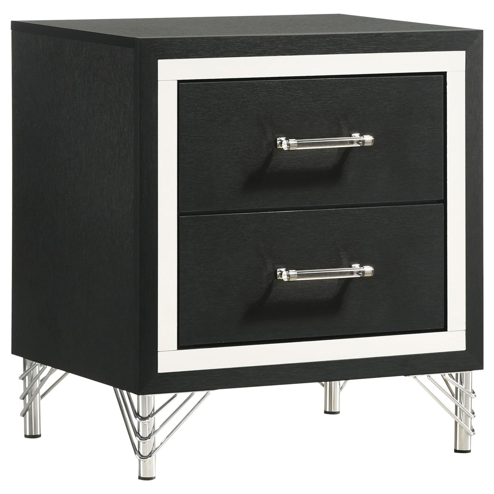 Lucia 2-Drawer Nightstand in black, front view showing drawers