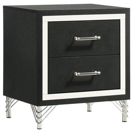 Lucia 2-Drawer Nightstand in black, front view showing drawers