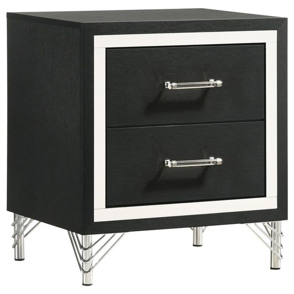 Lucia 2-Drawer Nightstand in black, front view showing drawers