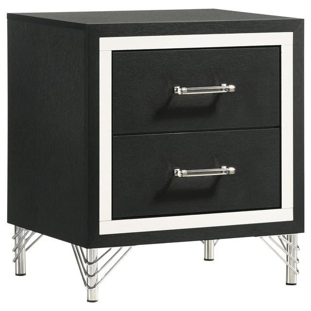 Lucia 2-Drawer Nightstand in black, front view showing drawers