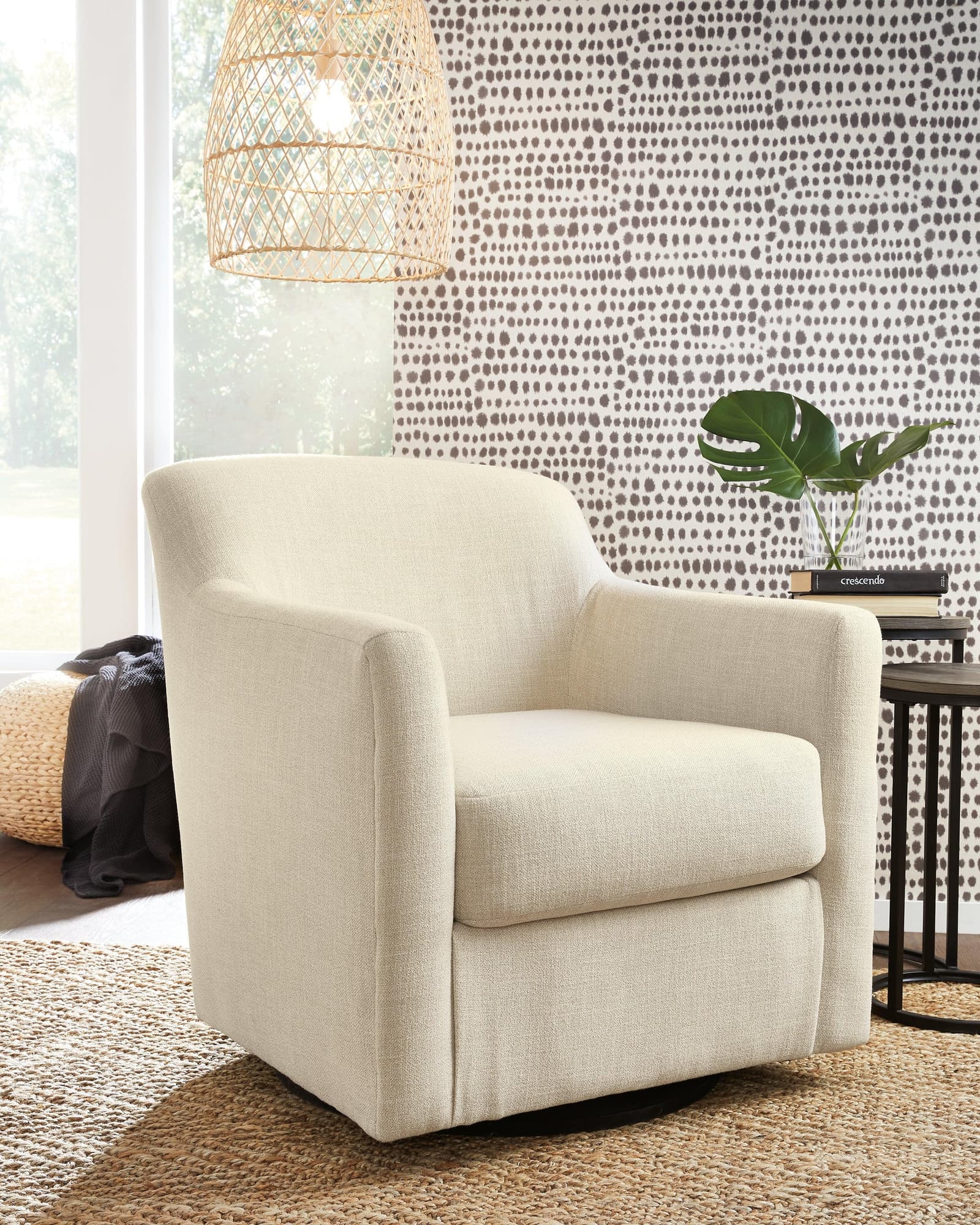 Bradney Linen Upholstered Swivel Accent Chair front view