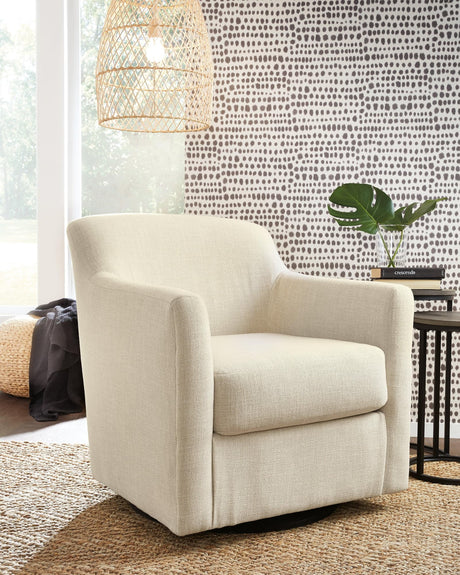 Bradney Linen Upholstered Swivel Accent Chair front view