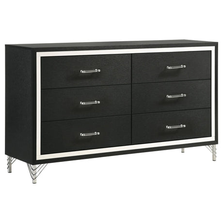 Lucia black 6-drawer dresser cabinet front view