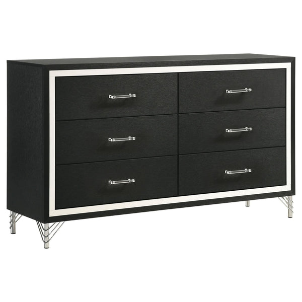 Lucia black 6-drawer dresser cabinet front view