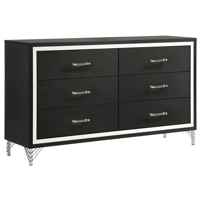 Lucia black 6-drawer dresser cabinet front view
