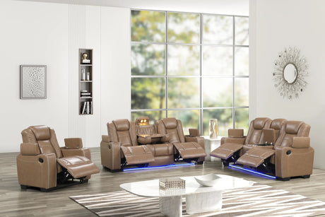 Stefano Brown 3-Piece Reclining Set sofa with drop down table and USB ports