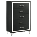 Lucia 5-Drawer Bedroom Chest in black showing front angle