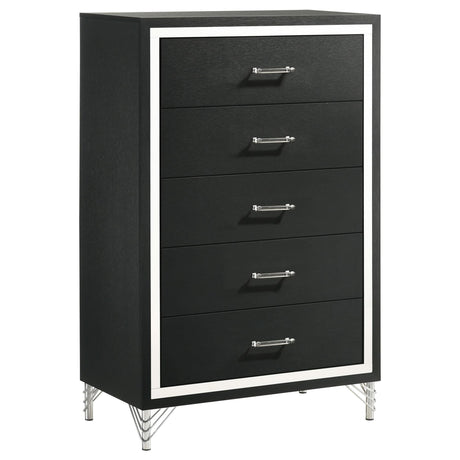 Lucia 5-Drawer Bedroom Chest in black showing front angle