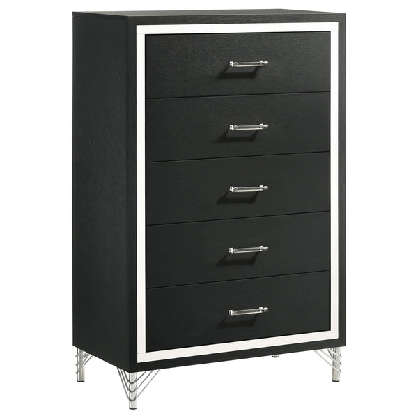 Lucia 5-Drawer Bedroom Chest in black showing front angle