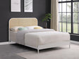 Amherst white metal king bed with radio weave rattan headboard