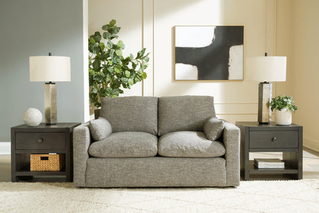 Dramatic Granite Chenille Loveseat front angle view with granite chenille upholstery