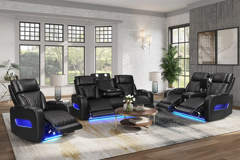 Dubai Black 3-Piece Power Reclining Set sofa frontal view
