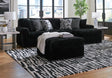 Midnight-Madness Onyx Velvet Oversized Sectional sofa, front angle showing left-arm facing sofa and right-arm facing corner chaise