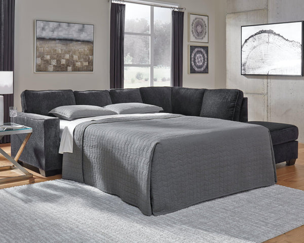 Altari 2-Piece Sleeper Sectional with Chaise in slate gray, angled view
