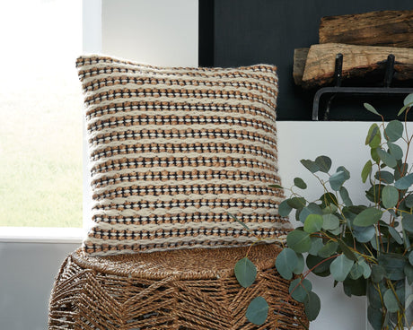 Nealington pillow set of 4 front view showing striped brown black and white design