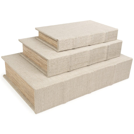 Jolina Linen Box set of 3 in beige linen stacked