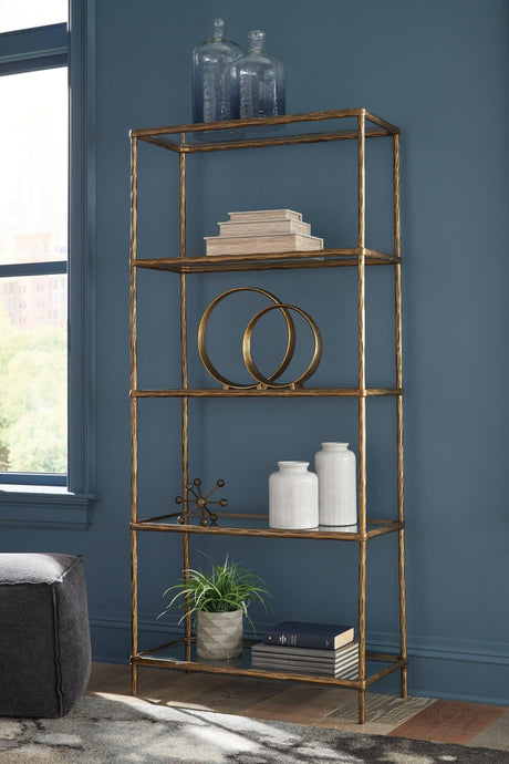 Ryandale Antique Brass Finish Bookcase front angle