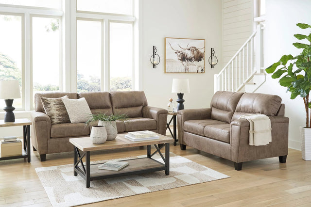 Front view of Vivi Light Brown Sofa and Loveseat Set in fossil brown upholstery