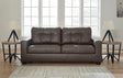Fin Brown faux leather queen sleeper sofa, front angle