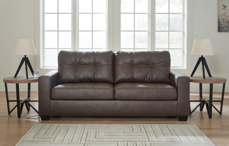 Fin Brown faux leather queen sleeper sofa, front angle