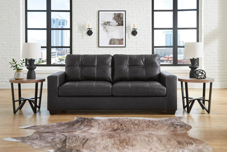 Fin Black Queen Sleeper Sofa angled view in carbon faux leather