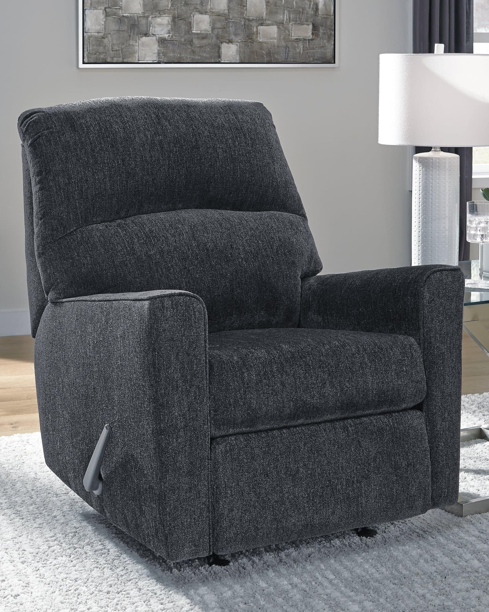 Altari Slate Chenille Recliner front angle in slate fabric