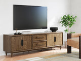 Roanhowe Brown Wood TV Stand, angled front view