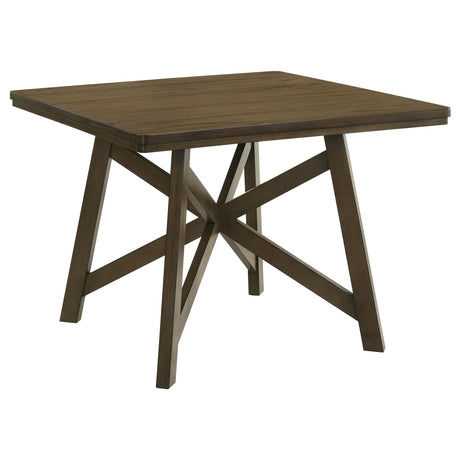 Canfield 47-inch square counter height dining table brown top angle