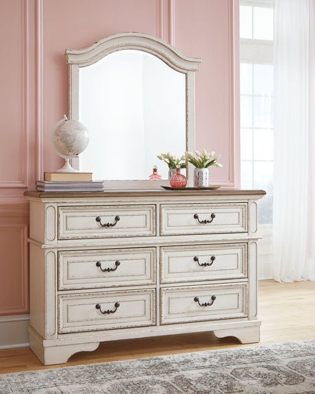 Realyn Chipped White Dresser and Mirror - front view