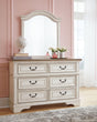 Realyn Chipped White Dresser and Mirror - front view