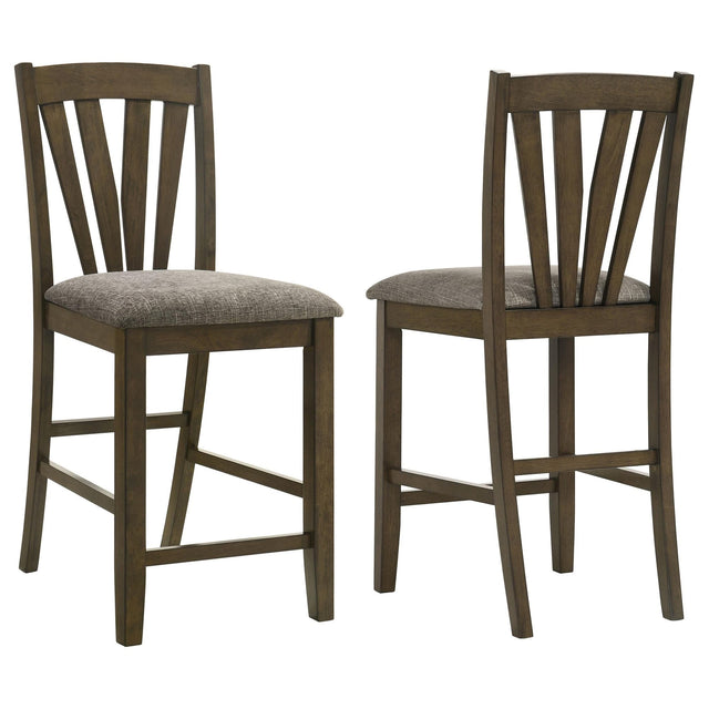 Canfield brown fabric counter height side chair, front angle