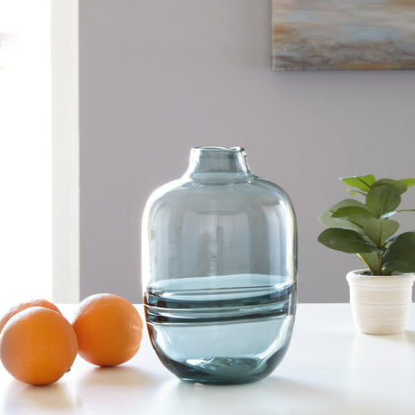 Lemmitt teal glass vase round shape front view