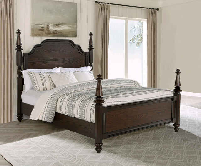 Andover 63-inch Four Poster Queen Bed Dark Oak front view