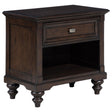 Andover dark oak nightstand front view with drawer and open cubby