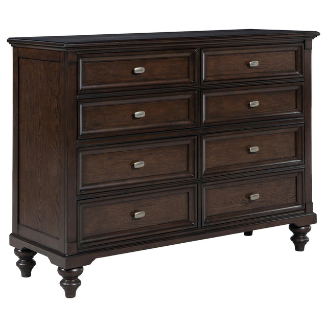 Andover 8-drawer dresser in dark oak, front angle
