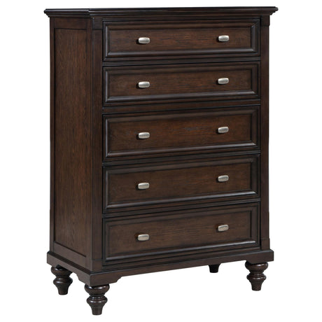 Andover 5-drawer chest of drawers in dark oak, front view