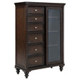 Front view of Andover 6-drawer chest with tempered glass door in dark oak