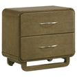 Amsbury 2-drawer nightstand in nutmeg finish, front angle view