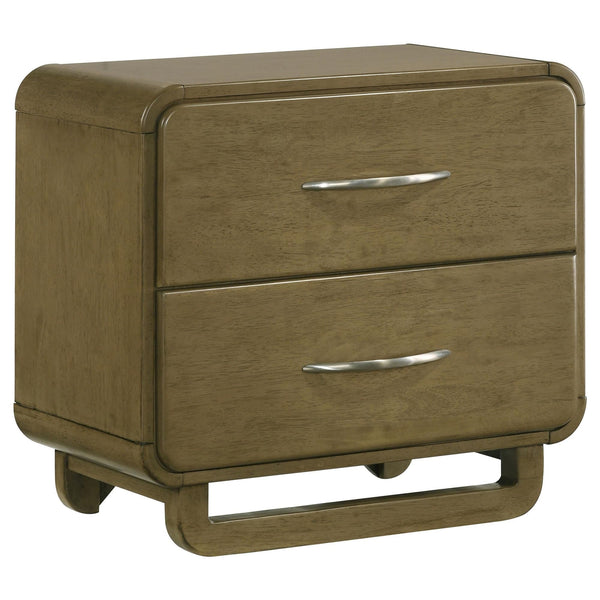 Amsbury 2-drawer nightstand in nutmeg finish, front angle view