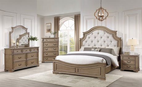 Boila Brown Upholstered King Bed with brown fabric headboard front view