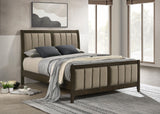 Wilkes Upholstered Eastern King Bed in dark cocoa, front view